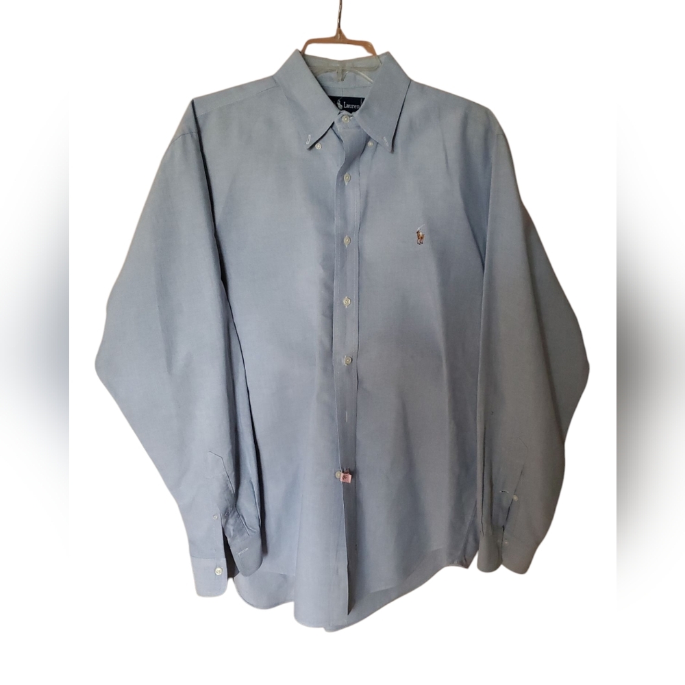 Ralph Lauren Blue Dress Shirt Classic Long-Sleeve Design Size 16 1/2-35 Ice Blue